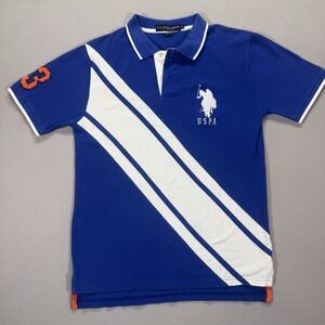 Polo Ralph Lauren Mens Polo Shirt Size M Blue Striped Big Pony Rugby Equestrian